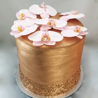 Flower - Rose Gold with Glitter and Fresh Flower Cake